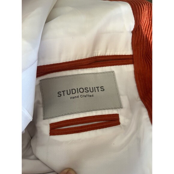 Studio Suits Burnt Orange 4 Button Corduroy Blazer Retro Tailored Fall Jacket - Picture 3 of 16